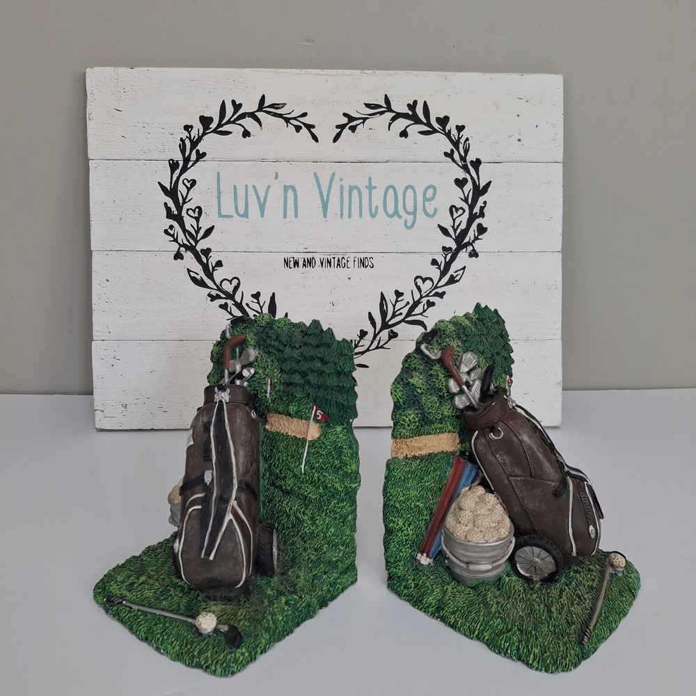 Vintage Style Golf Bag and Club Resin Bookends Set of 2 Heavy Office Decor